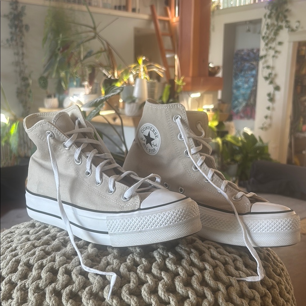 Converse Beige High-Top Platform Sneakers